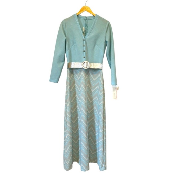 Vintage Dresses & Skirts - Vintage 60s Toni Todd‎ Dress Metallic Lurex Maxi Gown Silver Blue Womens Medium
